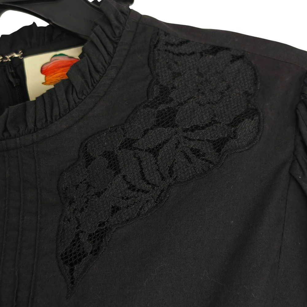Anthropologie Farm Rio Smocked Blouse Size Medium Black Lace Victorian Gothic - Picture 6 of 16